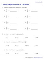 Converting Fractions and Decimals Worksheets