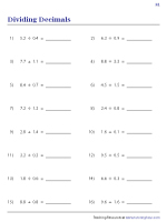 Dividing Decimals Worksheets