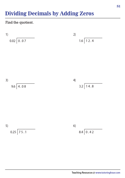 Dividing Decimals by Adding Zeros