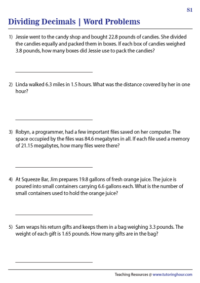 dividing decimals problem solving