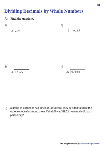 Dividing Decimals and Whole Numbers