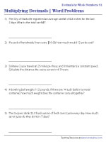 Multiplying Decimals by Whole Numbers Word Problems - Worksheet #1