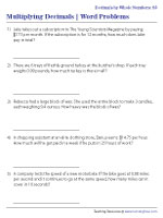 Multiplying Decimals by Whole Numbers Word Problems - Worksheet #2