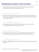 multiplying decimals word problems grade 6 Multiplying Decimals Word Problems - Metric