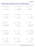 Subtracting Decimals with up to 3 Decimal Digits