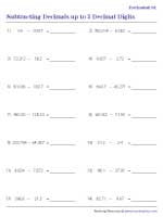 Subtracting Decimals with up to 3 Decimal Digits - Horizontal