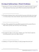 Subtracting Decimals Word Problems