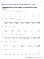 Drawing Hops | Decimal Subtraction Using Number Lines - Worksheet #1