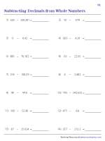 Subtracting Decimals from Whole Numbers