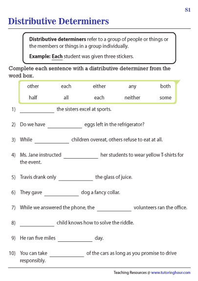 determiners homework year 5