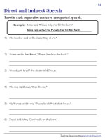 direct and indirect speech worksheets 6th grade