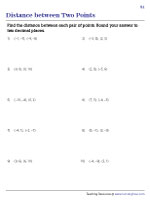 Distance between Two Points Worksheets