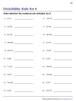 Divisibility Rule for 8 Worksheets