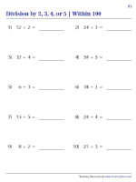 Division within 100 - By 2, 3, 4, and 5