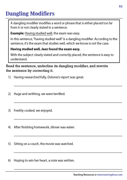 Dangling Modifiers Worksheet