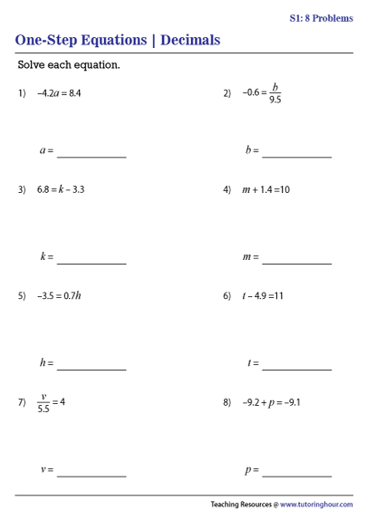 One-Step Equations with Decimals