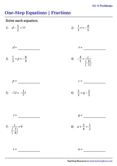 One-Step Equations Involving Fractions