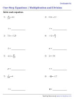 Multiplication and Division | One-Step Equation Worksheets