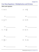 One-Step Equations - Multiplication And Division Worksheets