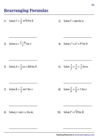 Rearranging Formulas