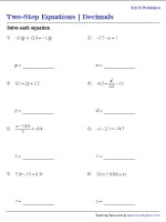 Two-Step Equations with Decimals Worksheets