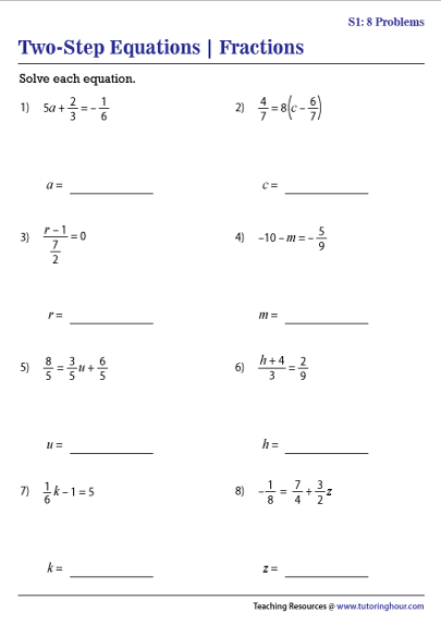 Equations With Fractions Worksheets