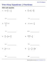 Two-Step Equations with Fractions Worksheets