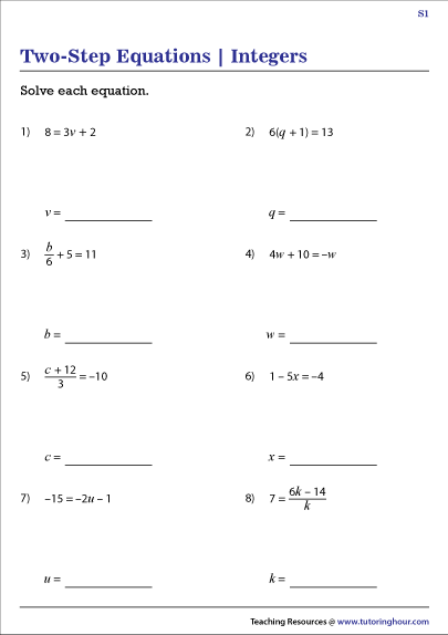 Two-Step Equations - Integers