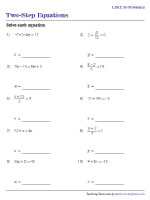 Two-Step Equations - Level 2 - 10 Problems per Page