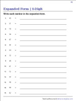Writing 2-Digit Numbers in Expanded Form Worksheets