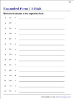 Writing 3-Digit Numbers in Expanded Form Worksheets