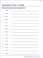 Writing 5-Digit Numbers in Expanded Form Worksheets