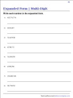 Writing Multi-Digit Numbers in Expanded Form Worksheets
