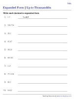 Decimals in Expanded Form Worksheets