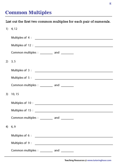  Common Multiples Worksheets