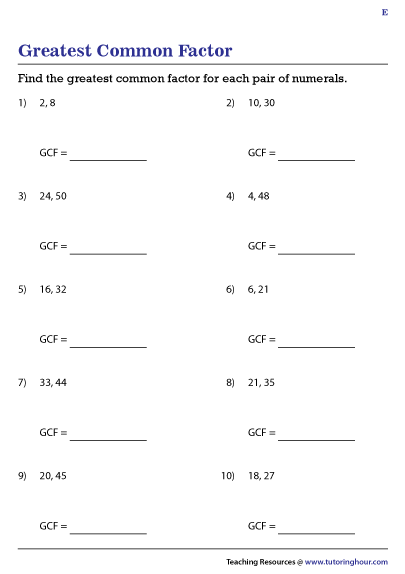 Greatest Common Factor Worksheet Pdf : Find The Gcf Of Two Numbers ...