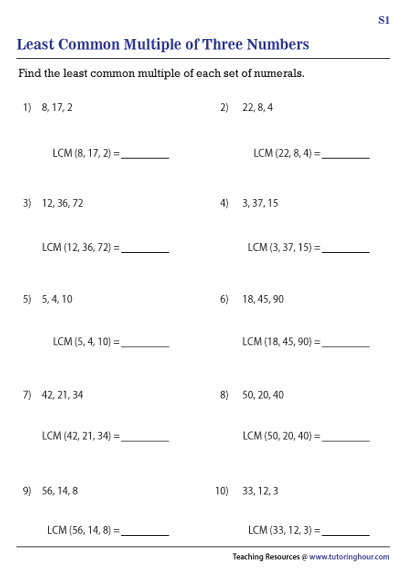 LCM Of Three Numbers Worksheets