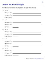 Least Common Multiple Worksheets