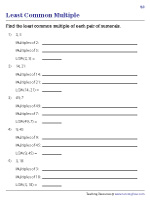 Free printable math worksheets least common multiple