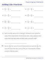 Adding Like Fractions with Word Problems