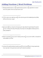 Adding Like Fractions Word Problems - Customary