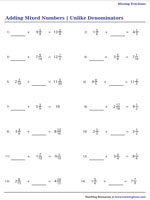 Adding Mixed Numbers with Unlike Denominators | Missing Fractions