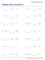 Adding Mixed Numbers with Like Denominators - Missing Fractions