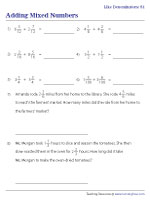 Adding Mixed Numbers with Like Denominators - With Word Problems