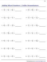 Adding 3 Mixed Numbers with Unlike Denominators | Worksheet #1