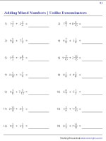 Adding Mixed Numbers with Unlike Denominators | Worksheet #1