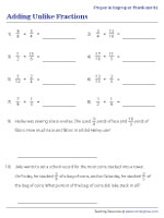 Adding Unlike Fractions with Word Problems