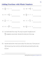 Adding Fractions and Whole Numbers with Word Problems