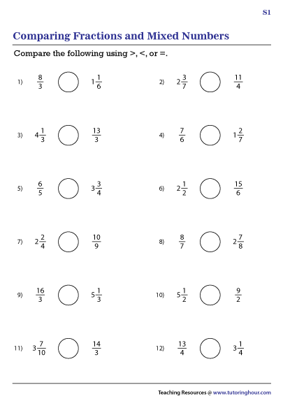 Mixed Number Fractions Worksheets