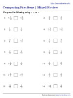 Fraction Comparison - Like Denominators - Mixed Review